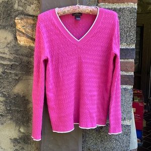 Brooks Brothers hot pink cable, v-neck sweater